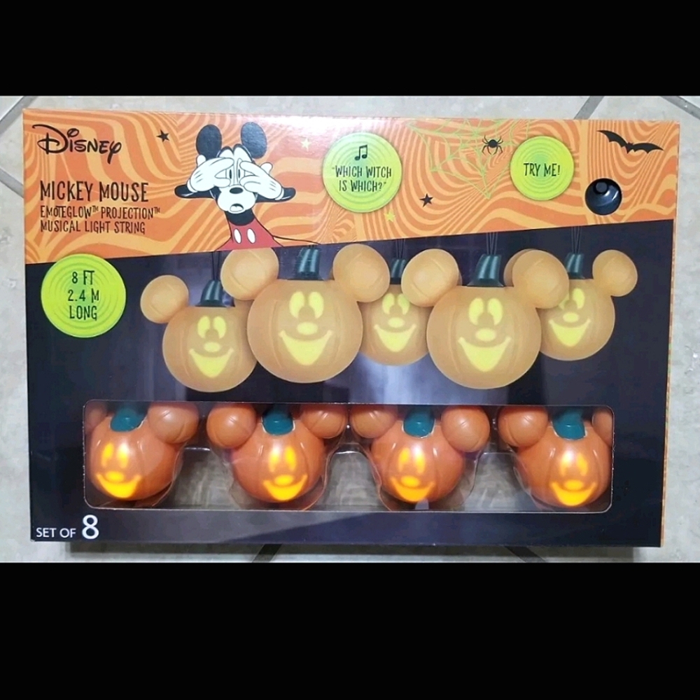 Disney Halloween Mickey Mouse Pumpkin Jack-O-Lantern Musical 8ft String Lights